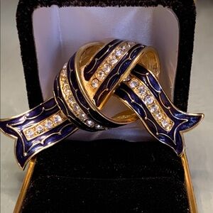 JOAN RIVERS Vintage Navy and Gold Enamel Rhinestone Brooch